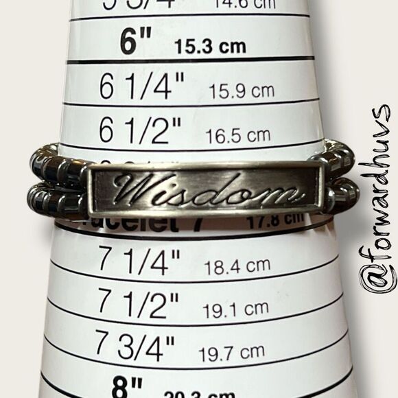 Bundle Sale 3 for $15 | Hematite Stretch Bracelet with "Wisdom" Etched Centerpie - Picture 5 of 6